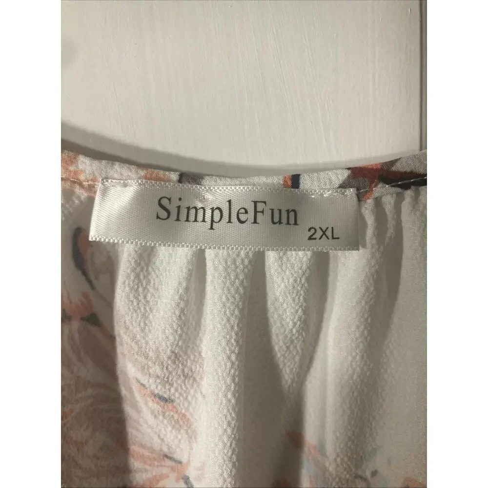 SimpleFun Women's 2X V-Neck Blouse Top Short Sleeve Peasant Floral‎ Orange Fall - Picture 4 of 5